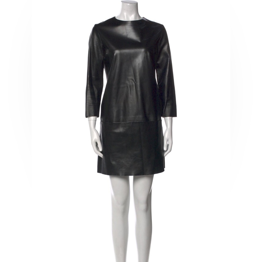 The Row Lambskin Leather Long Sleeve Shift Mini Dress Black Size 8 Made in USA